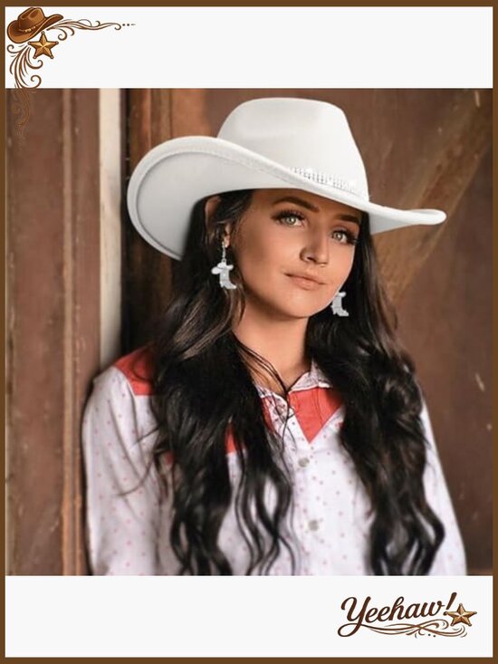 Glitter Cowboy Hat, Classic Western Rhinestone Cowgirl Hat, Wide Brim Felt main image 5